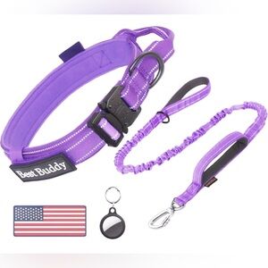 Tactical Military Dog Training Collar W/Leash Metal Buckle Heavy Duty Purple LRG